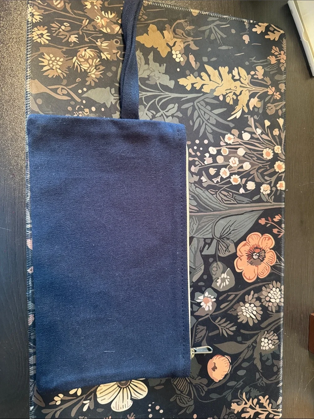 Navy Daisy Wristlet Pouch with Stud Detail